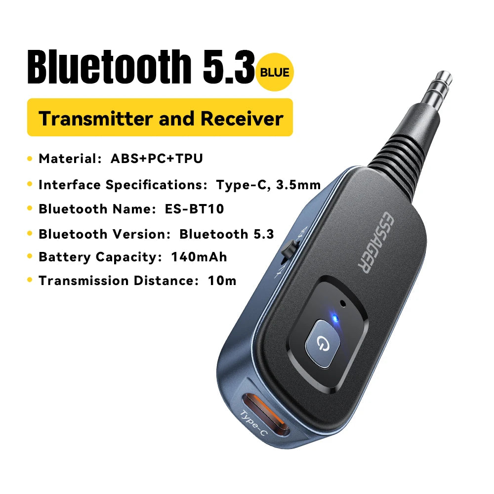 Essager 2-in-1 Bluetooth Audio Receiver Transmitter Wireless Bluetooth 5.1 3.5mm AUX Audio Adapter Stereo for Earphones TV Car