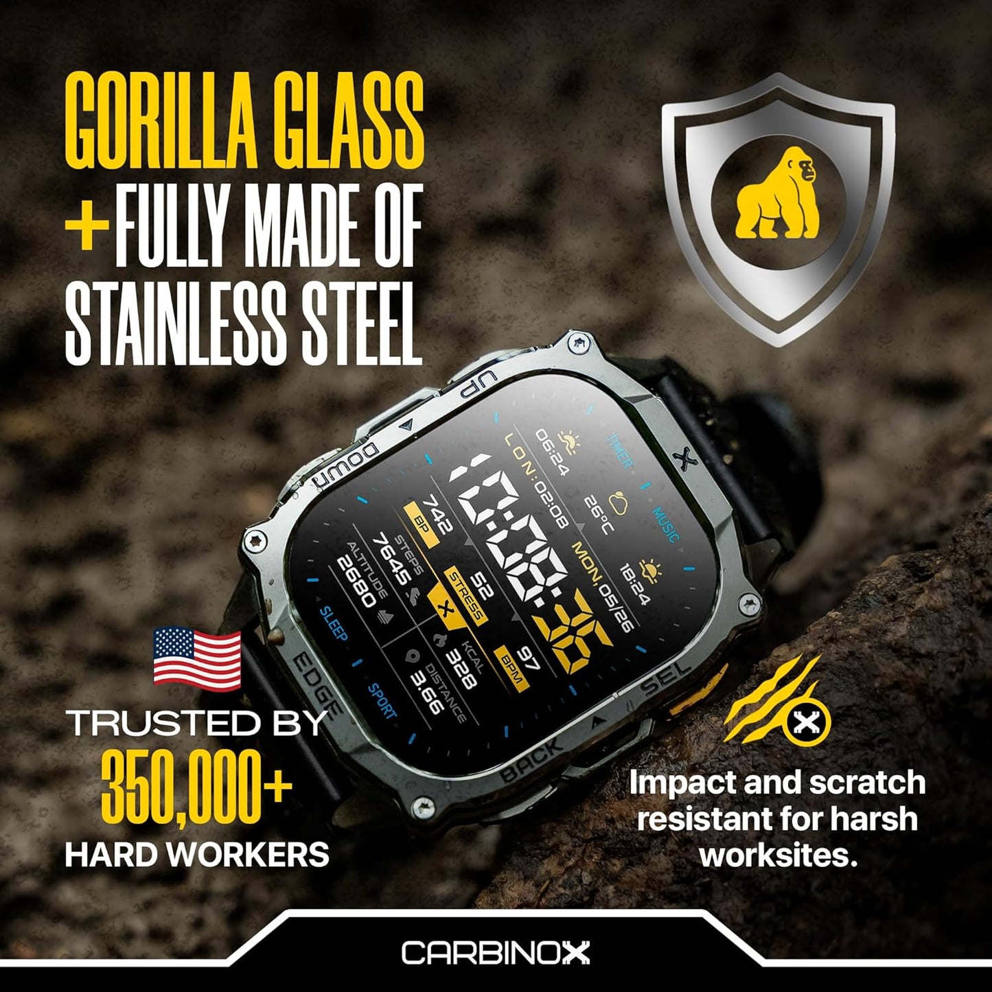 Edge Smart Watch Rugged, 1.96″ AMOLED, Stainless Steel, IP69K/5ATM Fitness Trackers, Dual-Band GNSS, 500Mah, Bluetooth Calls, Smart Watch for Android Phones Ios (Black)