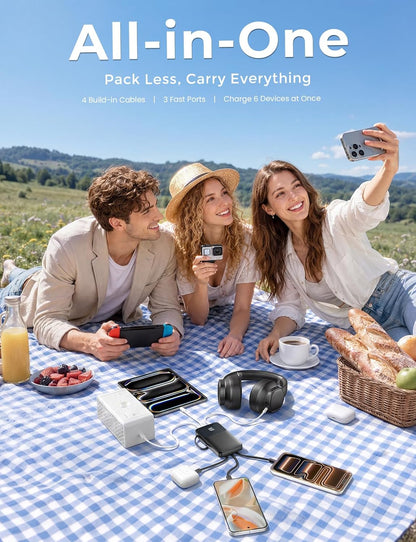 Power Bank, 15000Mah Portable Charger with Built in Cable, 22.5W Fast Charging,