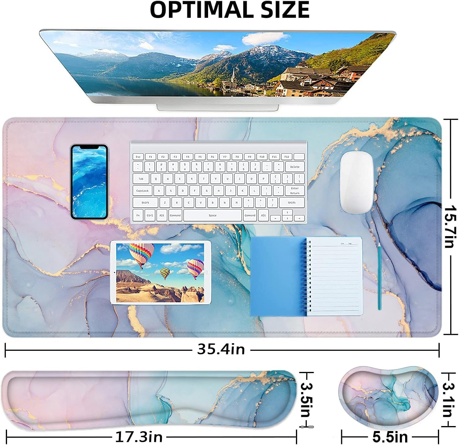 Desk Mat, Extended Mouse Pad with Wrist Rest, 4-In-1 Large Mouse Pads for Desk, Keyboard Pad and Keyboard Wrist Rest Gaming Keyboard Mat for Office, Home