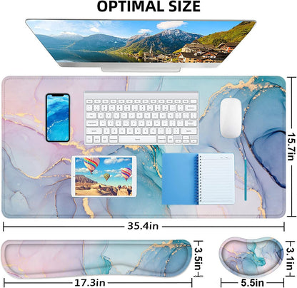 Desk Mat, Extended Mouse Pad with Wrist Rest, 4-In-1 Large Mouse Pads for Desk, Keyboard Pad and Keyboard Wrist Rest Gaming Keyboard Mat for Office, Home