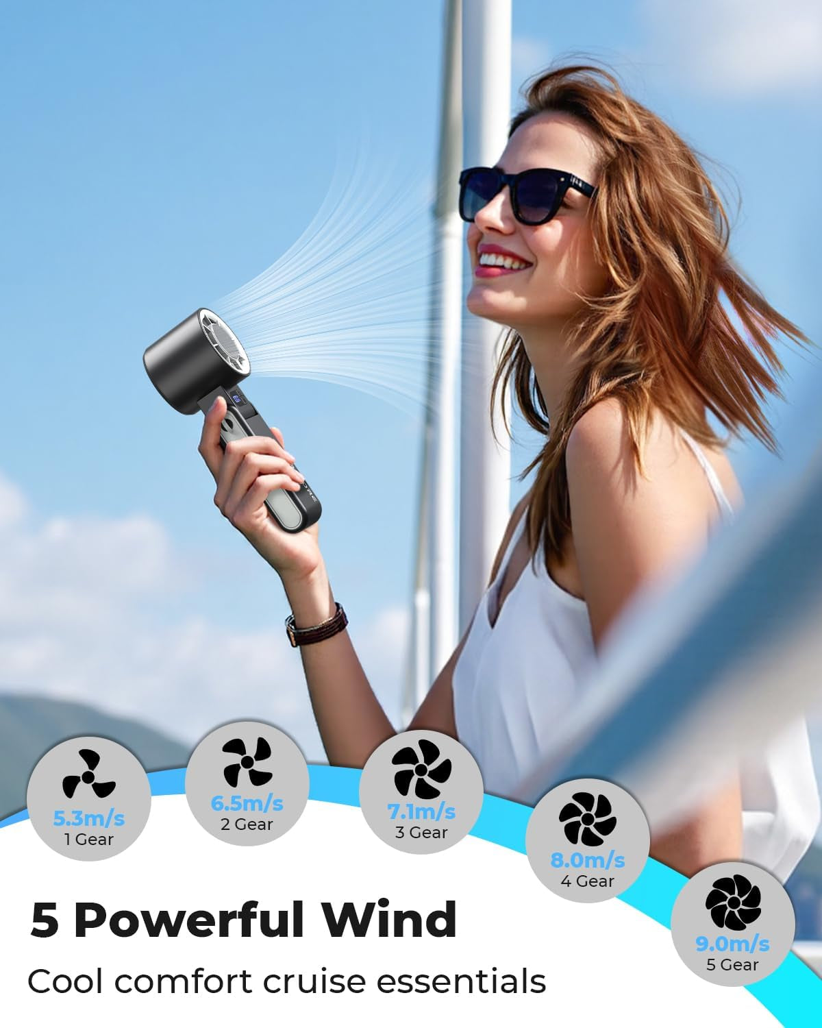Portable Handheld Fan with Ice Cooler, [Instant Chill to 50℉], Gifts for Men Mom Women Grandma Girl Her Hot Flash, 5000Mah Cooling Fan, Camping/Cruise/Soccer Game/Travel Essentials 2026