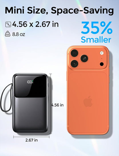 Power Bank, 15000Mah Portable Charger with Built in Cable, 22.5W Fast Charging,