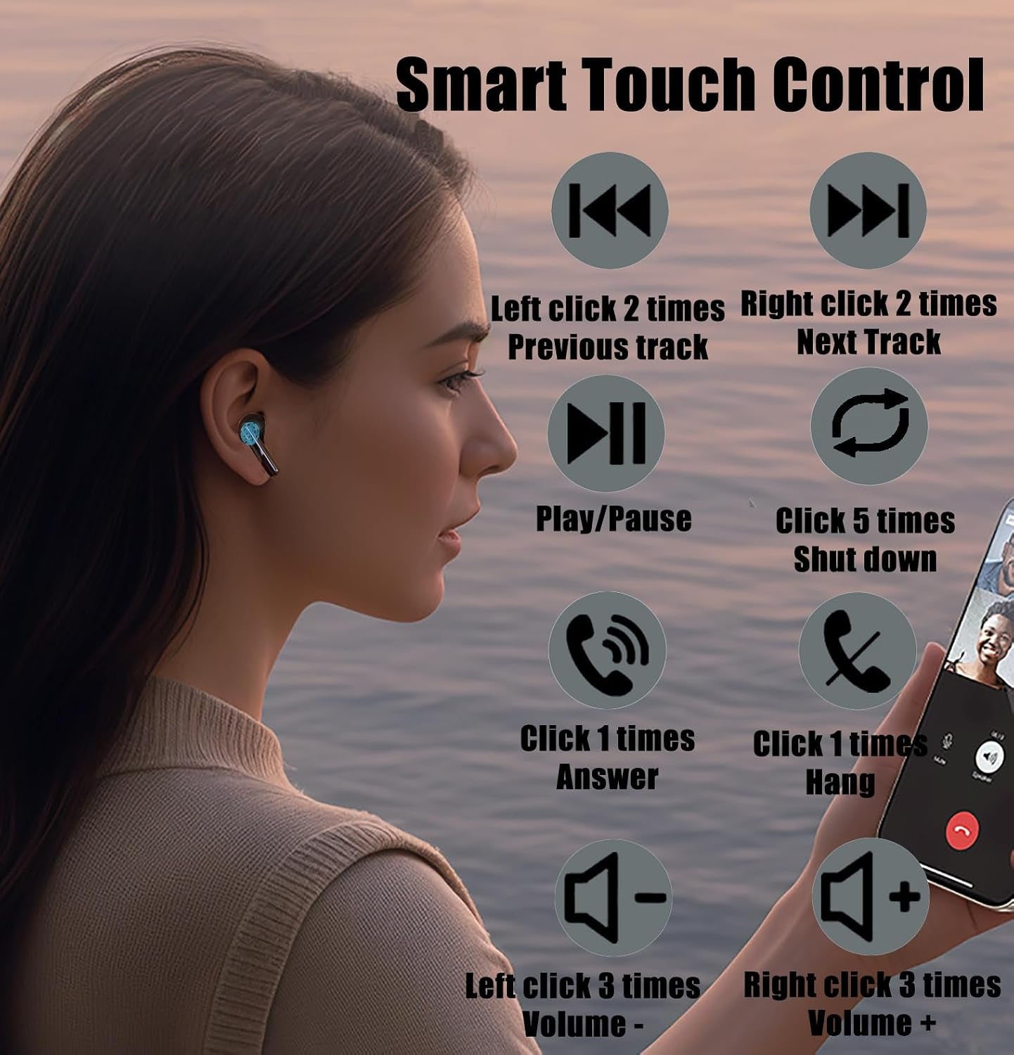 Wireless Earbuds,Bluetooth 5.3 Headphones Noise Canceling,In-Ear Wireless Headphones, Stereo Bass Ear Buds,Px7 Waterproof, Touch Control,50H Playtime Ear Buds with Mic,Compatible with Ios/ Android