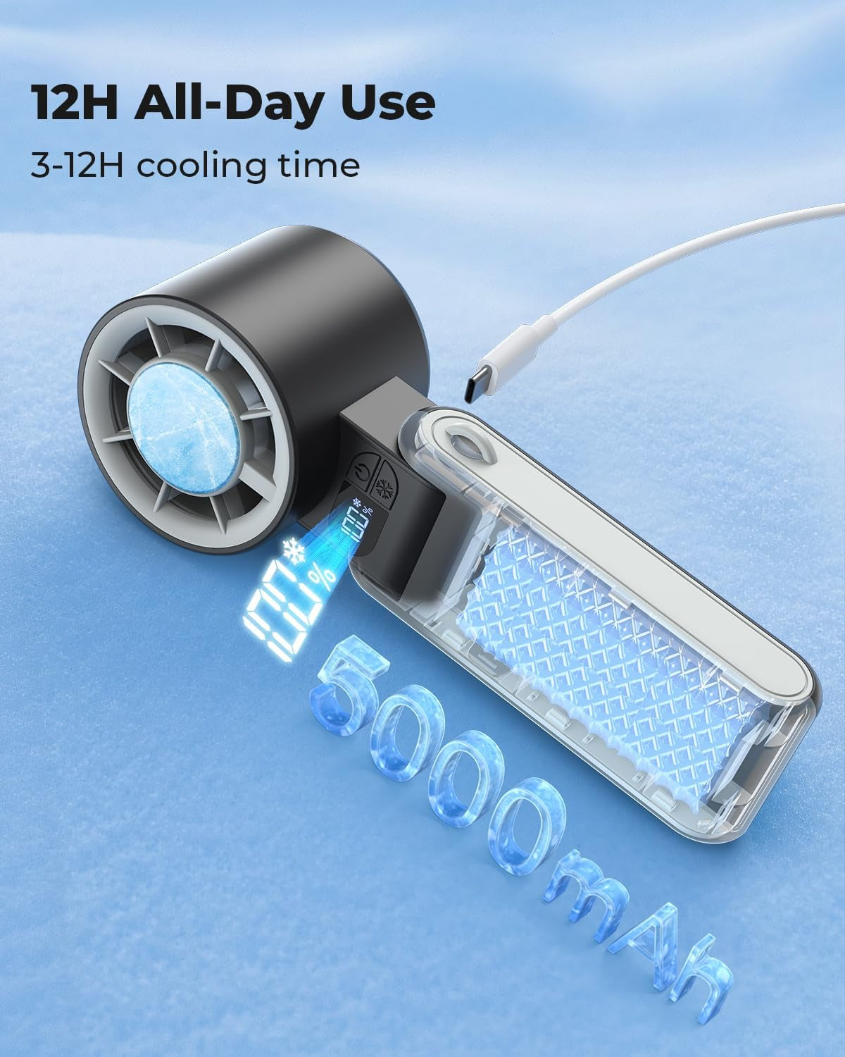 Portable Handheld Fan with Ice Cooler, [Instant Chill to 50℉], Gifts for Men Mom Women Grandma Girl Her Hot Flash, 5000Mah Cooling Fan, Camping/Cruise/Soccer Game/Travel Essentials 2026