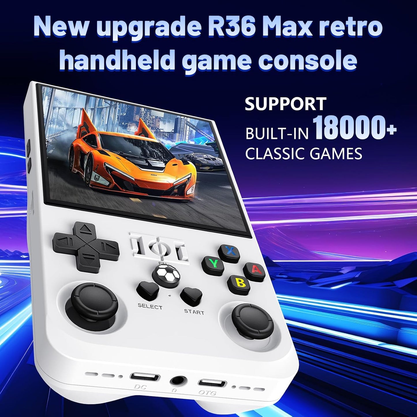 R36MAX Retro Handheld Game Console, 4.0-Inch IPS Display, 720X720 Resolution, Linux System, 64GB Support 18,000+ Classic Games, 4000Mah Battery, with Portable Case(White 64GB)