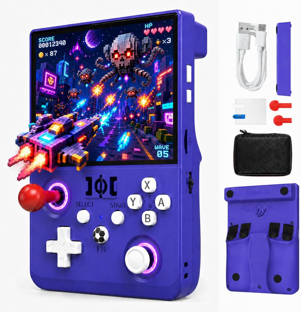 R36MAX II Retro Handheld Game Console, 4.5-Inch 1024X768 IPS Screen, 128GB 22000+ Classic Games, Open Source Linux System, 4000Mah Battery, Dual Arcade Joysticks (Violet Purple)