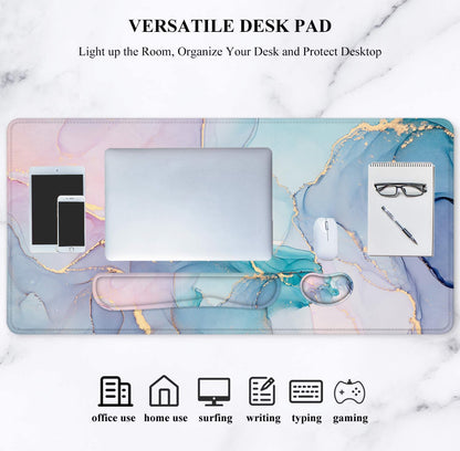 Desk Mat, Extended Mouse Pad with Wrist Rest, 4-In-1 Large Mouse Pads for Desk, Keyboard Pad and Keyboard Wrist Rest Gaming Keyboard Mat for Office, Home