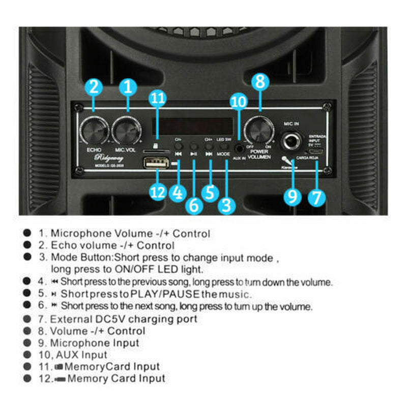 3000W Portable Bluetooth Speaker Sub Woofer Heavy Bass Sound System Party+Remote