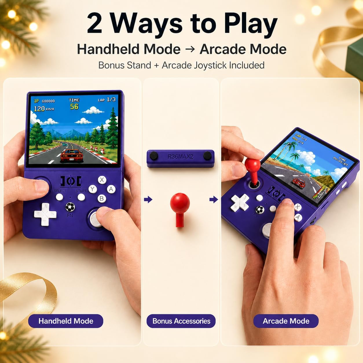 R36MAX II Retro Handheld Game Console, 4.5-Inch 1024X768 IPS Screen, 128GB 22000+ Classic Games, Open Source Linux System, 4000Mah Battery, Dual Arcade Joysticks (Violet Purple)