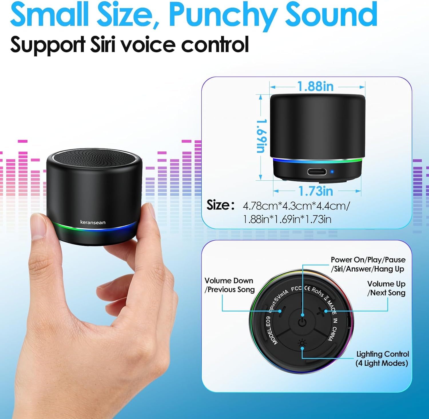 Portable Bluetooth Speaker 5.4, Mini Speaker, 12H Battery Life & Noise Reduction Mic, Metal Cover, TWS Pairing, Wireless Speaker with RGB Lights for Home/Travel/Outdoor by Music Lovers-Black