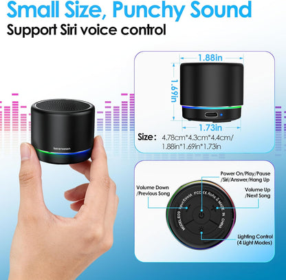 Portable Bluetooth Speaker 5.4, Mini Speaker, 12H Battery Life & Noise Reduction Mic, Metal Cover, TWS Pairing, Wireless Speaker with RGB Lights for Home/Travel/Outdoor by Music Lovers-Black