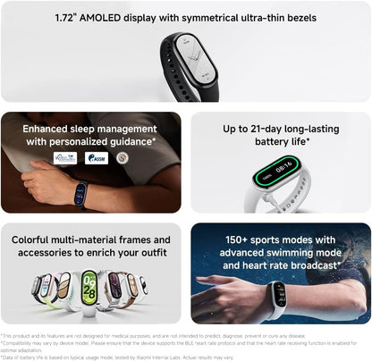 Mi Smart Band 10 (2025) Global Version - 1.72" AMOLED Display | 21 Days Battery Life | Touchscreen, Multi-Sport Tracker, Activity Tracker, Heart Rate Monitor | BT5.4 - (Midnight Black)