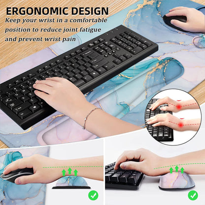 Desk Mat, Extended Mouse Pad with Wrist Rest, 4-In-1 Large Mouse Pads for Desk, Keyboard Pad and Keyboard Wrist Rest Gaming Keyboard Mat for Office, Home