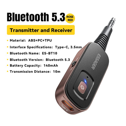 Essager 2-in-1 Bluetooth Audio Receiver Transmitter Wireless Bluetooth 5.1 3.5mm AUX Audio Adapter Stereo for Earphones TV Car
