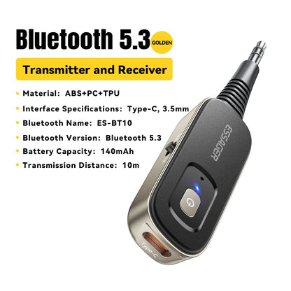 Essager 2-in-1 Bluetooth Audio Receiver Transmitter Wireless Bluetooth 5.1 3.5mm AUX Audio Adapter Stereo for Earphones TV Car