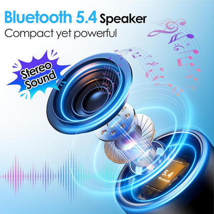 Portable Bluetooth Speaker 5.4, Mini Speaker, 12H Battery Life & Noise Reduction Mic, Metal Cover, TWS Pairing, Wireless Speaker with RGB Lights for Home/Travel/Outdoor by Music Lovers-Black
