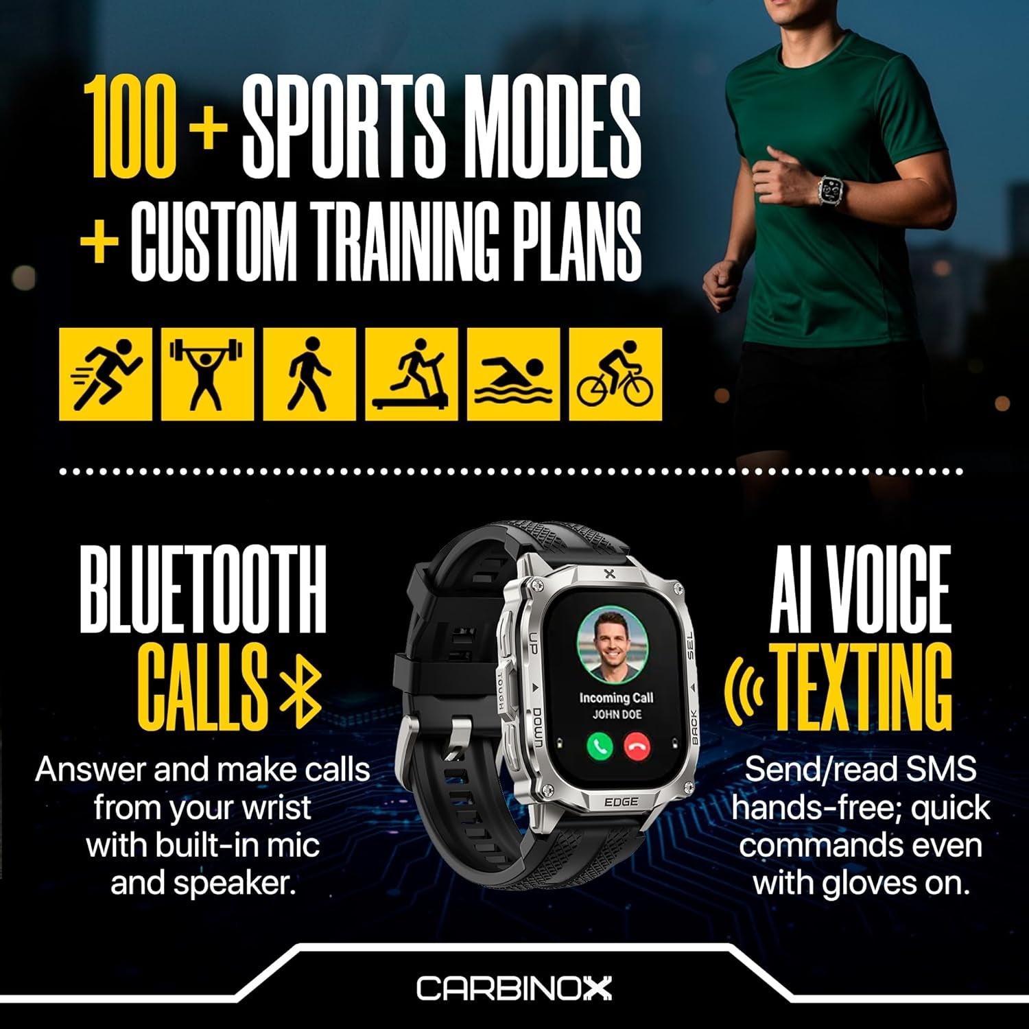 Edge Smart Watch Rugged, 1.96″ AMOLED, Stainless Steel, IP69K/5ATM Fitness Trackers, Dual-Band GNSS, 500Mah, Bluetooth Calls, Smart Watch for Android Phones Ios (Black)