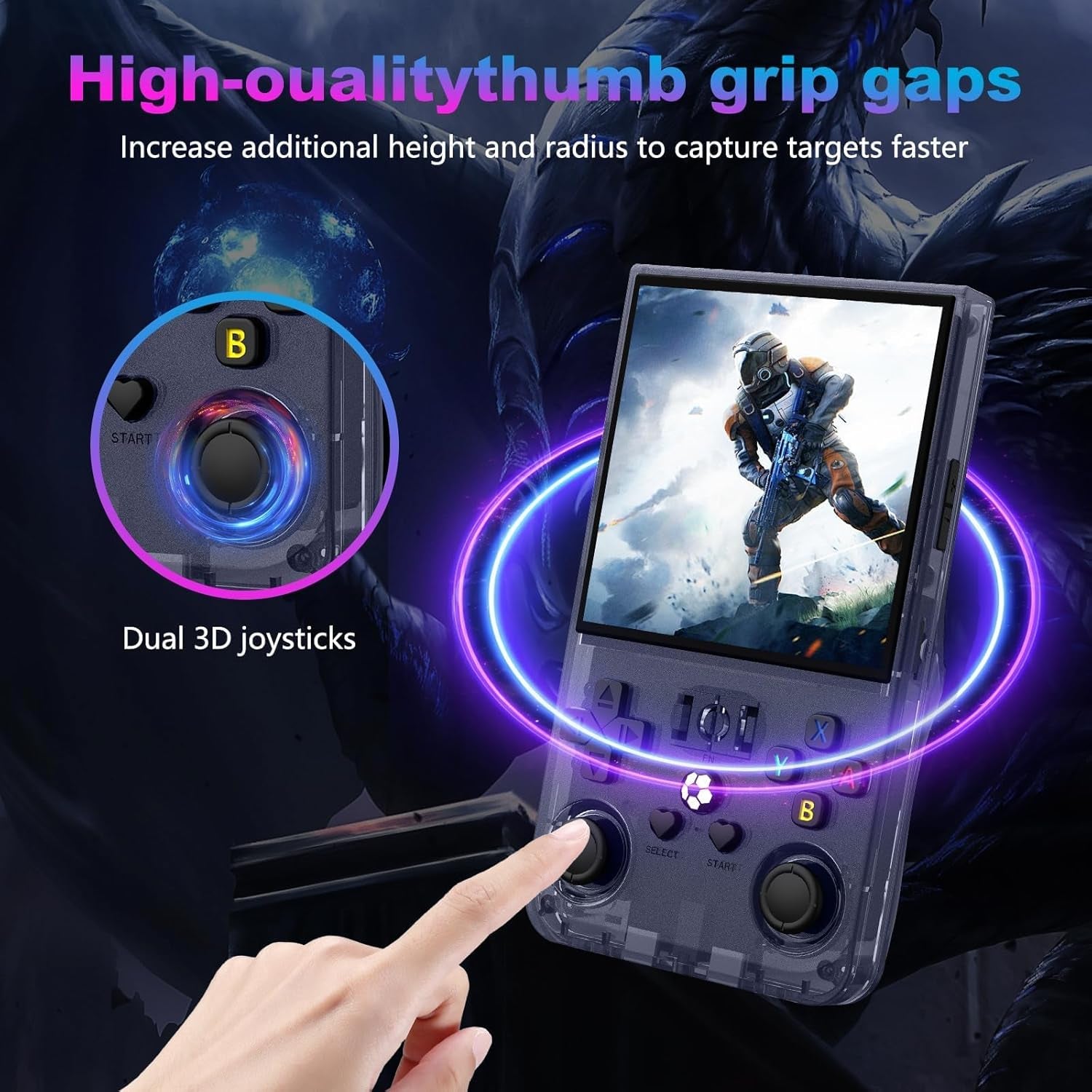 R36MAX Retro Handheld Game Console, 4.0 Inch 720X720 IPS Screen, 128GB Built-In 22000+ Classic Game, Portable Hand Held Open Source Linux System, 4000Mah Battery Retro Gaming Console(Gray 128GB)