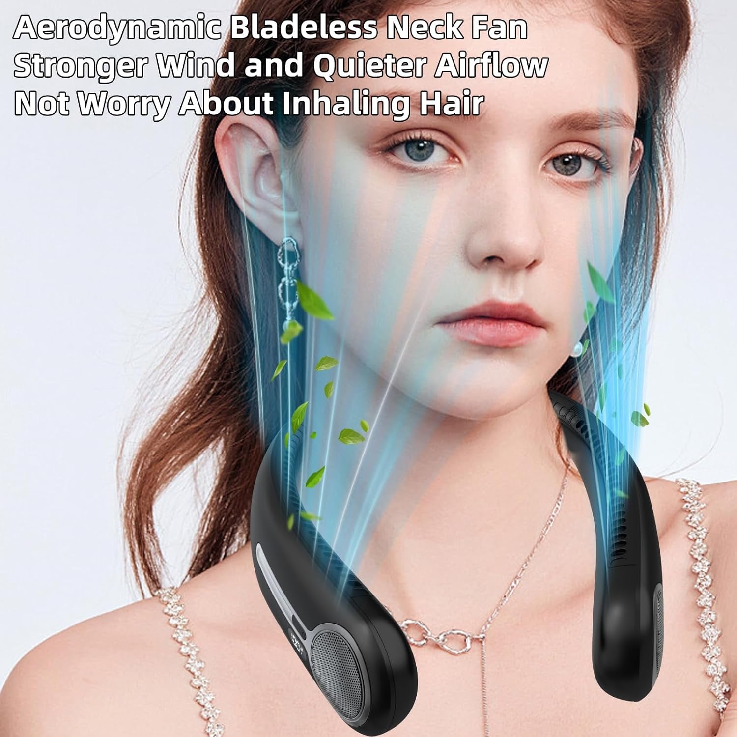 Portable Neck Fan, Personal Wearable Bladeless Fan, 6000Mah USB Rechargeable, 360° Airflow, LED Display, 4-Speeds, Hands Free Fan for Outdoor Indoor, Birthday Gifts for Men Women Dad Mom (Black)