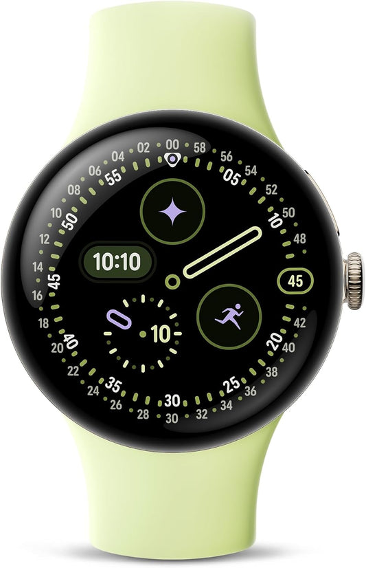 Google Pixel Watch 4 (41Mm) - Android Smartwatch- Heart Rate,Sleep & Fitness Tracking -30-Hour Battery -Google AI -Champagne Gold Aluminum Case - Lemongrass Active Band - Wi-Fi -Google Pixel Watch App