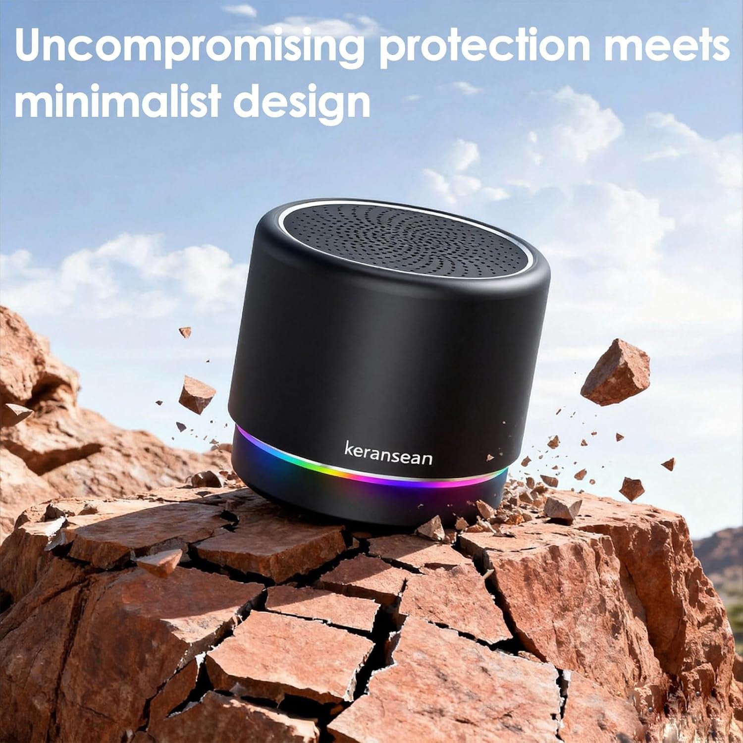 Portable Bluetooth Speaker 5.4, Mini Speaker, 12H Battery Life & Noise Reduction Mic, Metal Cover, TWS Pairing, Wireless Speaker with RGB Lights for Home/Travel/Outdoor by Music Lovers-Black