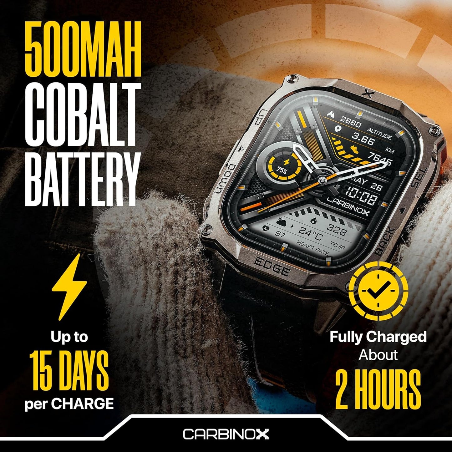 Edge Smart Watch Rugged, 1.96″ AMOLED, Stainless Steel, IP69K/5ATM Fitness Trackers, Dual-Band GNSS, 500Mah, Bluetooth Calls, Smart Watch for Android Phones Ios (Black)