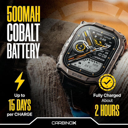 Edge Smart Watch Rugged, 1.96″ AMOLED, Stainless Steel, IP69K/5ATM Fitness Trackers, Dual-Band GNSS, 500Mah, Bluetooth Calls, Smart Watch for Android Phones Ios (Black)