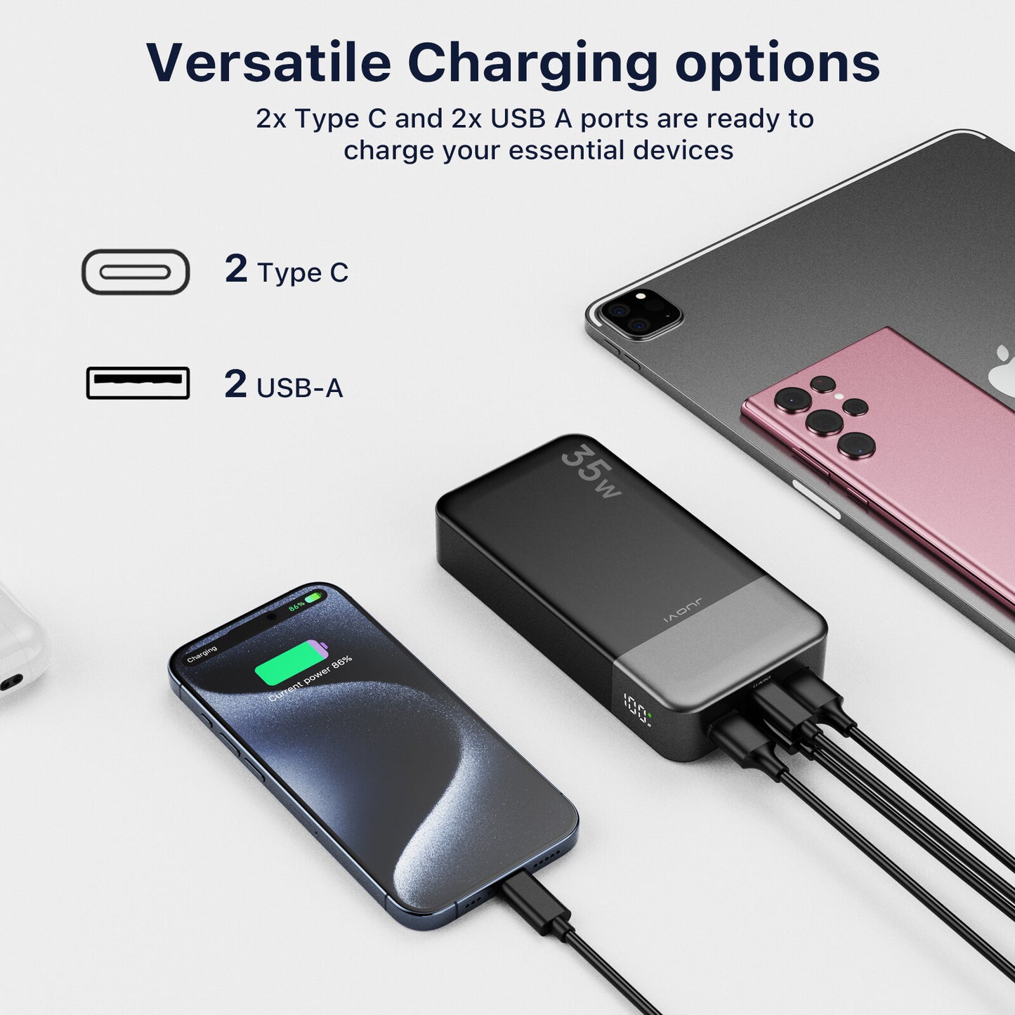 Power Bank 20000Mah 35W Charging Portable External Battery Backup for Cell Phone